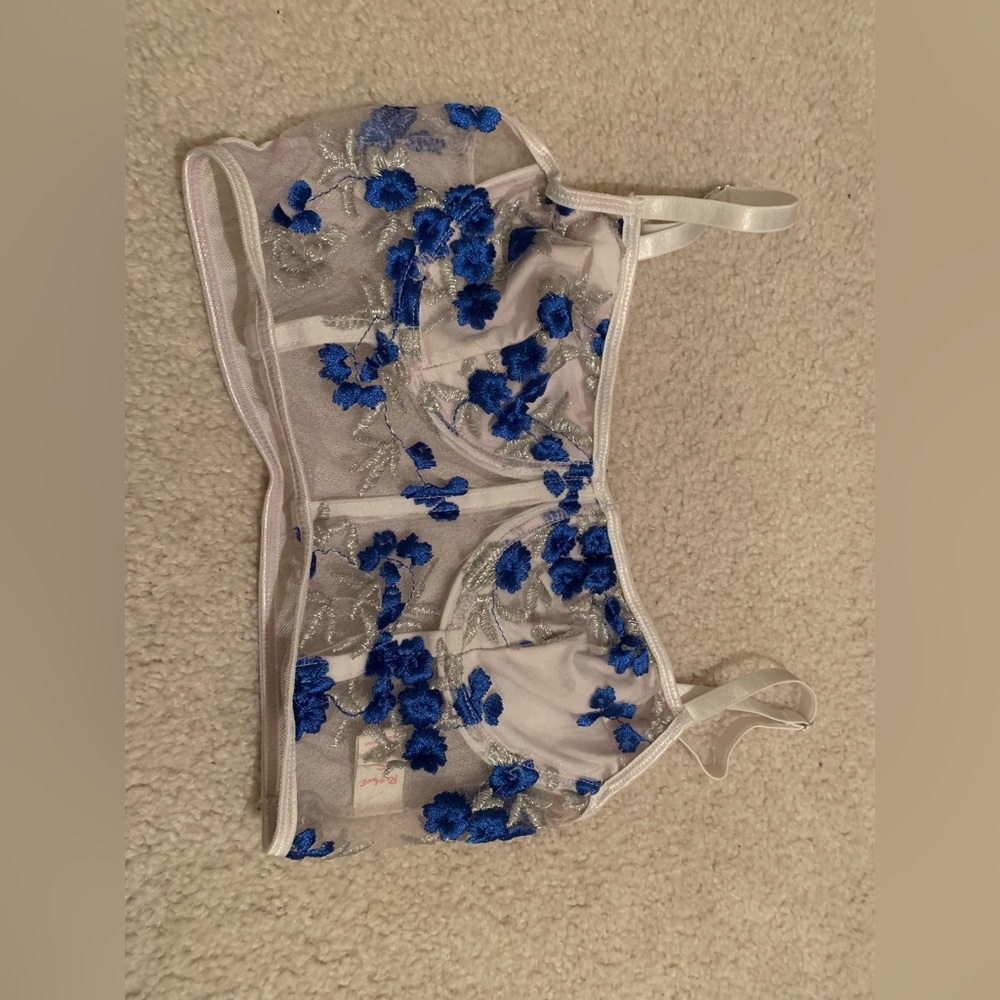Cute lingerie top, half see through with pretty blue flower design